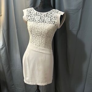 BCBGMaxAzria Cream Sheath Mini Dress with Sleeveless Design for Cocktail